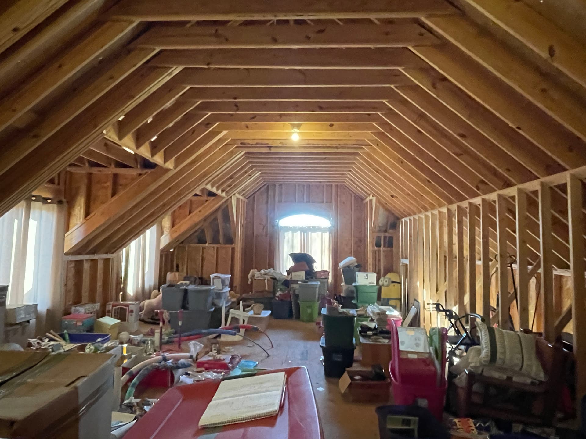 Gallery photos for Cluttered Attic Storage Space Turned Full Living Room: Image #1
